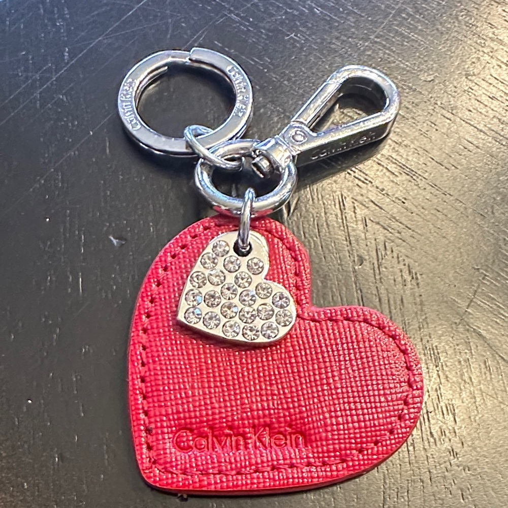 Calvin Klein Red Heart Keychain with Rhinestone Accent